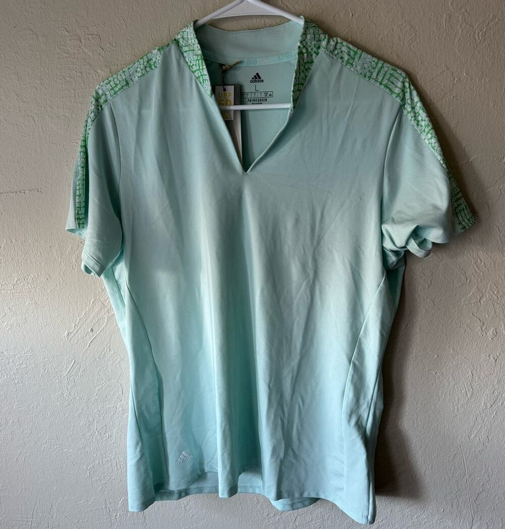 NWT Adidas Golf Women's Polo Shirt UPF 50 in Light Blue Size L